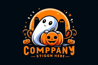 design cute ghost pumpkin halloween logo with creative concepts