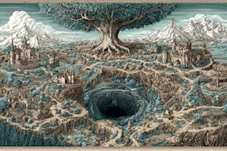draw cartoon fantasy map illustration, doodle hand drawn