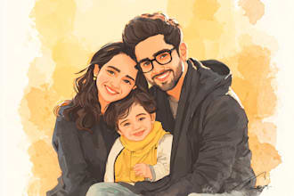 draw family portraits by combining photos together