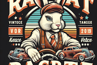 design high quality vintage rabbit race mascot logo  with t shirt design