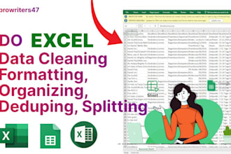 do excel data cleaning and formatting, merging, splitting, sorting, deduping