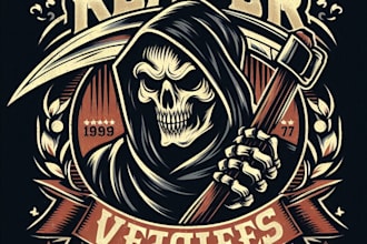 design high quality vintage reaper mascot logo  with t shirt design
