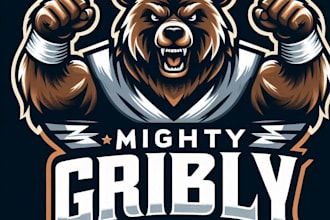 design vintage mighty grizzly esport mascot logo  with t shirt design