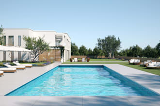 revamp 3d terraced house,hotel lobby,minimal home,outdoor lounge rendering,pool