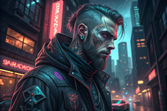 design grim and neon cyberpunk portraits