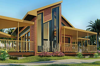 model 3d cabin house, wooden cottage,brick house,corona render,timber frame,kios