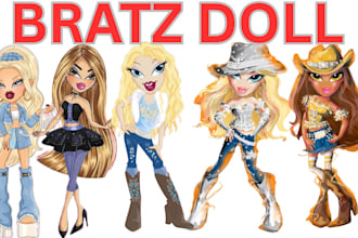 draw bratz doll caricature fashion doll cartoon portrait mascot saloon logo pfp