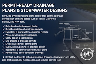 pe stamped drainage plan, detention pond design, stormwater, utility layout USA