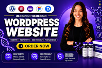 design or redesign wordpress website, landing page, peptide site and woocommerce