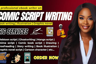 ghostwrite comic script writing, comic book writing, webtoon script, manga