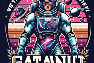 design vintage galaxy astronaut sport mascot logo with t shirt design