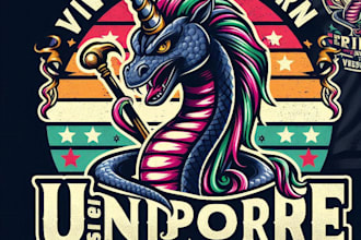 design high quality vintage snake unicorn esport mascot logo with t shirt design