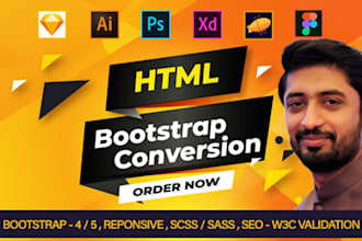 convert figma to html, xd to html, psd to html responsive bootstrap 5