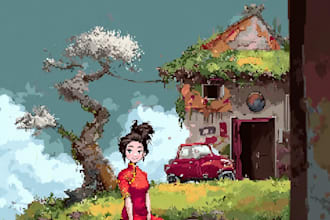 draw pixel art scene and background for your game