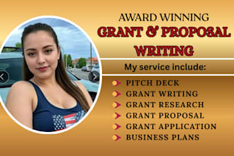 do grant writing, grant proposal, grant research, business plan and pitch deck
