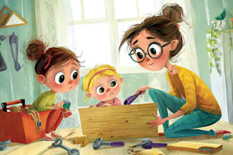 illustrate vibrant children book scenes with personality