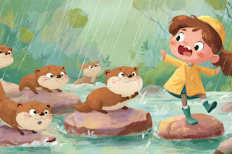 illustrate a charming storybook scene with delightful characters