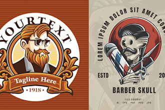 design hair cutting beauty saloon vintage beard skull logo