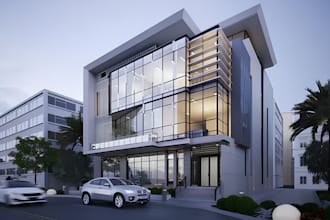 exterior design of house, commercial building, walkthrough