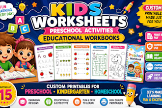 design engaging kids worksheets, preschool activities and educational workbooks