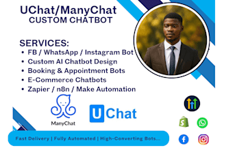 do whatsapp automation, shopify ai website chatbot, telegram bot API integration