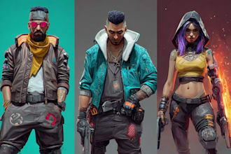 design cyberpunk and fantasy character splash art