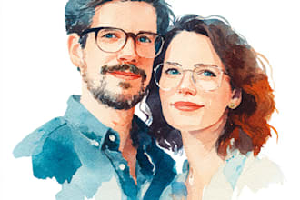 draw a watercolor couple portrait