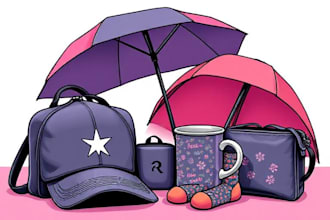 make cap, totebag, mug, pouch, umbrella, socks design