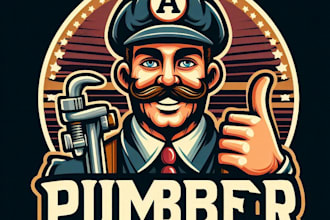 design high quality vintage plumber mascot logo with t shirt design
