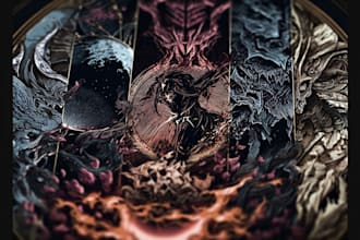 create dark fantasy art illustration for albums cover, merch