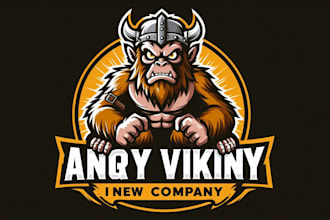 design  creative angry viking ape sport mascot logo with express deliver