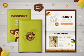 create safari party passport birthday invitation
