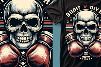 design high quality vintage skull boxing gloves head logo with t shirt design
