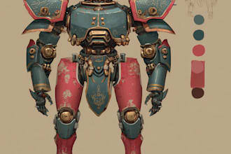 draw mecha robot character sheet design