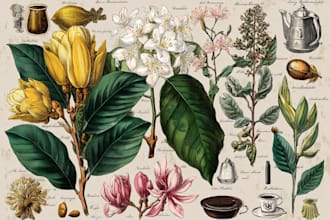 draw botanical illustration of flower illustration, plant illustration