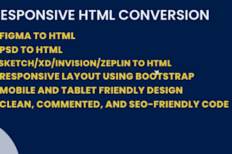 convert your figma, PSD, or sketch designs to clean HTML CSS