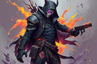 design cyberpunk and fantasy character splash art