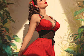 make cute nsfw pin up comic, pin up girl, pin up art