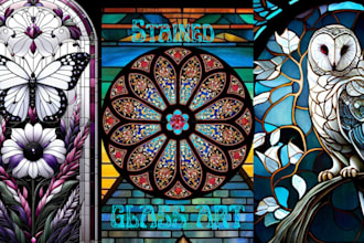 stained glass art mosaic fantasy art digital painting glass art abstract 2d art