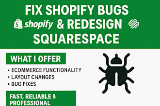 fix shopify bugs redesign squarespace website ecommerce functionality issues