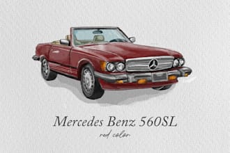 draw watercolor car vehicle painting and illustration vintage