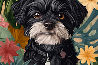 draw pet vector cartoon portrait for your dog, cat  animal