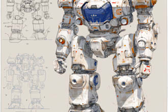 draw custom robot, mecha, cyborg cartoon character design