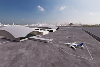 create unreal engine of 3d airport landscape, airport design, airport terminal