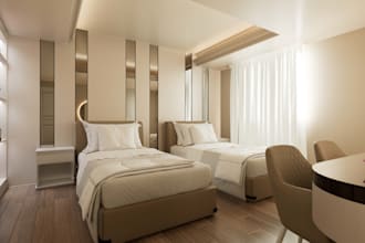 design a cozy modern bedroom interior with 3d renders
