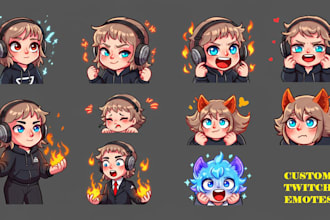 design custom twitch emotes, badges, chibi emotes sub emotes and bit badges