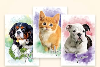 create a custom pet portrait in a watercolor painting style