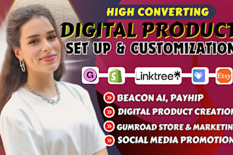 set up gumroad, payhip, stan store, tiktok shop, beacon ai, stan store marketing