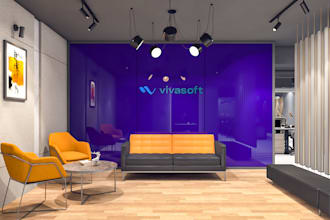 do modern office interior layout design with 3d rendering
