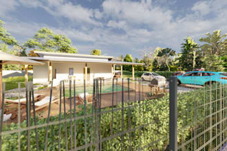 renew 3d ranch house,pavilion,homestead rendering,3d gazebo, cgi outdoor cottage